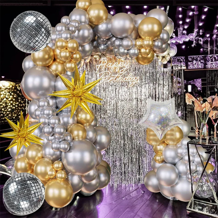 108Pcs Silver And Gold Latex Balloon Metal Balloon Arch Kit For Disco Parties Birthday Parties Graduation Ceremony Decorations