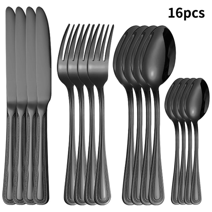 4 / 6 / 16 / 24 Piece Stainless Steel Black Tableware Set