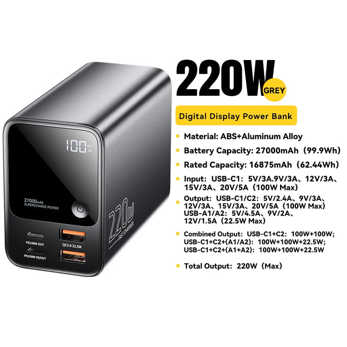 100W Power Bank 27000Mah Pd Fast Charging Portable Powerbank For Laptop Xiaomi Macbook Pro Fast Charge External Battery