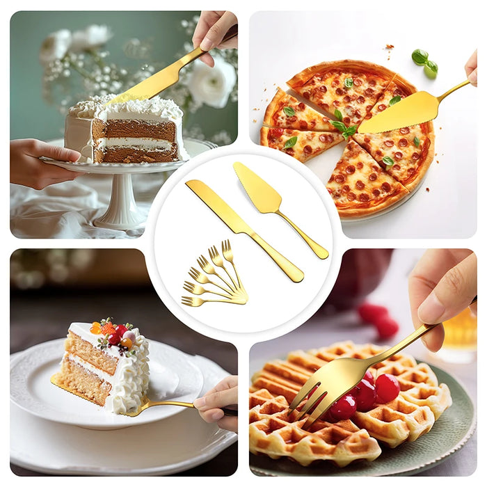 8 Piece Gold Stainless Steel Dessert Set For Home Kitchen