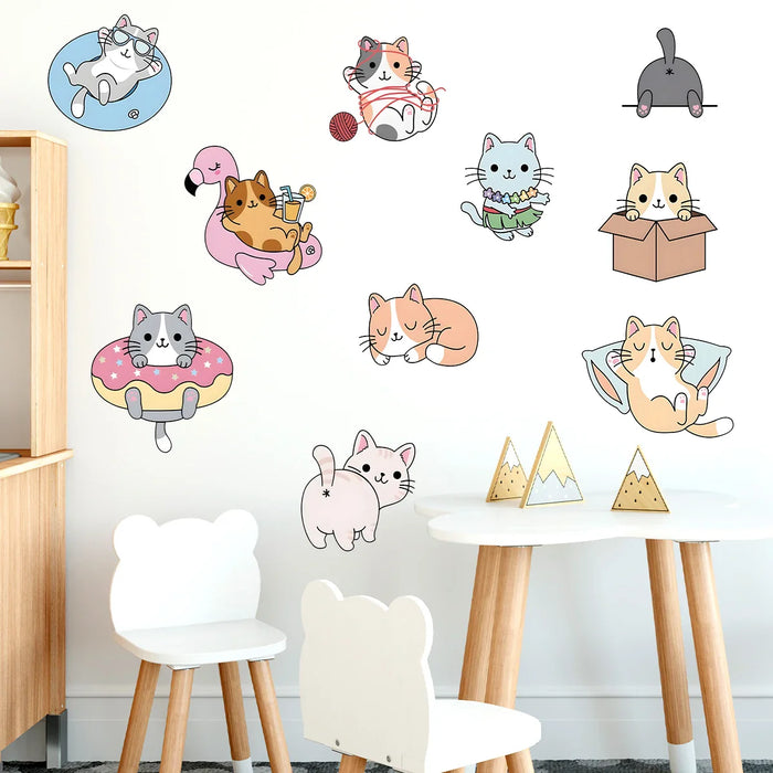 Adorable Cartoon Cat Wall Decals For Kids Room Decor