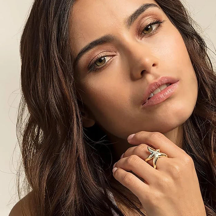 925 Sterling Silver Gold Plated Starfish Ring Fine Jewelry For Women