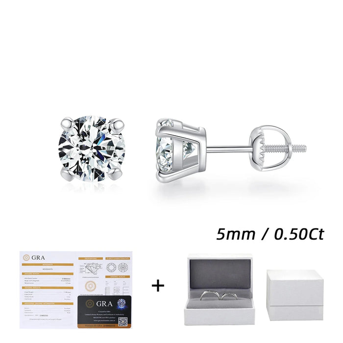 925 Sterling Silver 1Ct D-Colour Moissanite Stud Earrings In0.5Ct Lab Diamond Wedding Jewelry