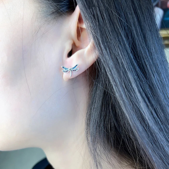 925 Sterling Silver Dragonfly Stud Earrings Boho Gift For Women