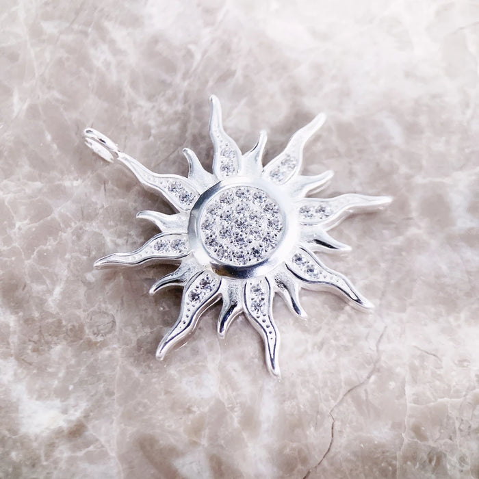 925 Sterling Silver Boho Sun Pendant With White Stone Pave European Style Fine Jewelry Gift For Women & Men