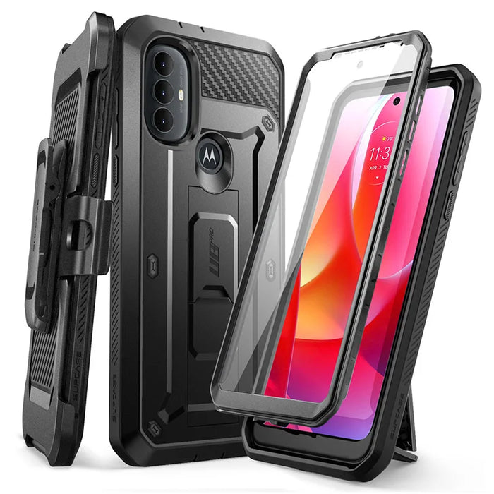 For Moto G 2022 Release Ub Pro Full-Body Rugged Belt Clip & Kickstand Case With Built-In Screen Protector