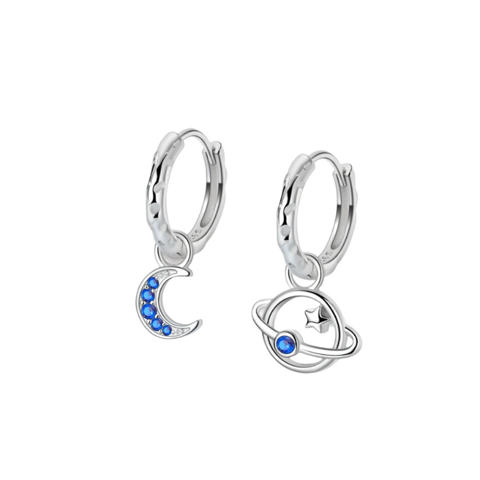 925 Sterling Silver Planet Moon Lava Earrings Zircon Love Lock Hoop For Women