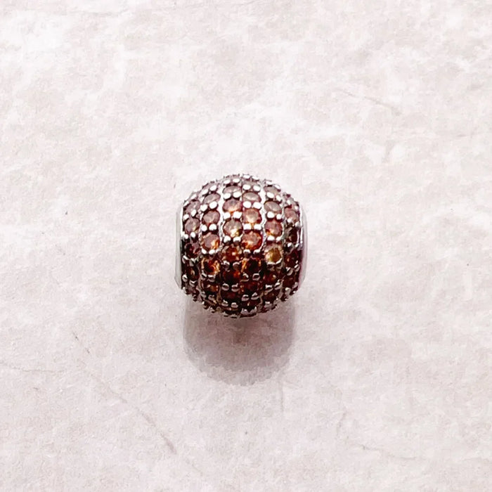 925 Sterling Silver Champagne Zircon Pave Bead Charm For Women