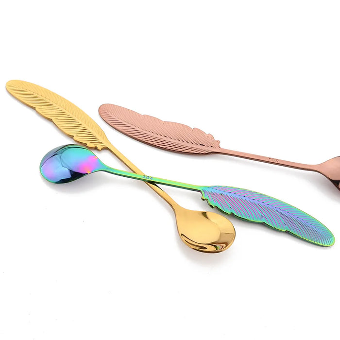 Stainless Steel Feather Spoons For Coffee And Desserts