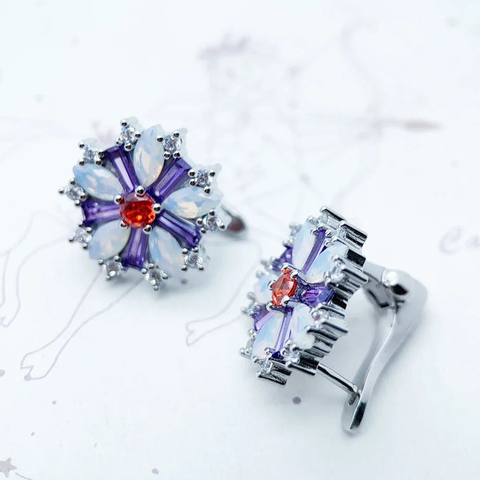 925 Sterling Silver Colourful Flower Ear Clip Europe Style Fine Jewelry For Women