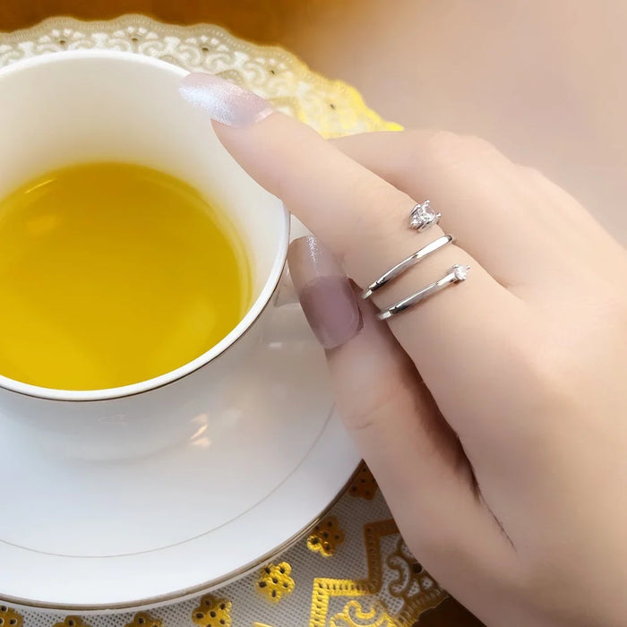 925 Sterling Silver Europe Open Ring With White Stones Women