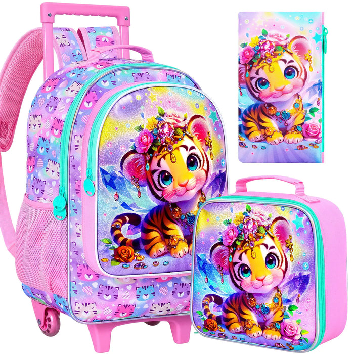 3 Piece Girls Rolling Backpack Set For School