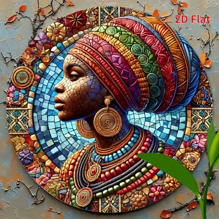 African Woman Mosaic Metal Wall Art Waterproof & Pre-Drilled