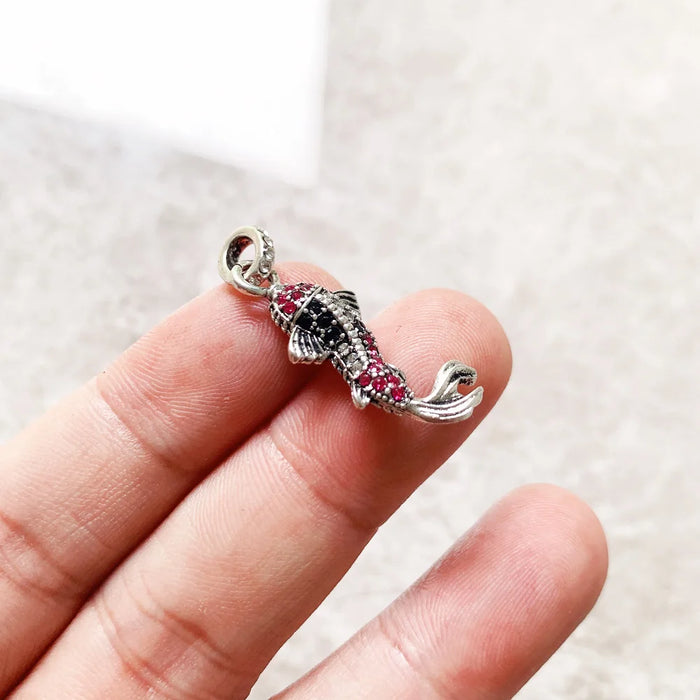 925 Sterling Silver Red Koi Fish Pendant Fashion Jewelry For Women