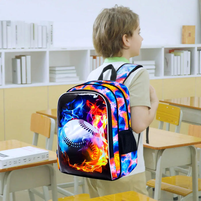 17 Inch School Bag Lunch Bag Set For Teens Water Resistant Baseball Pattern Fits Boys Men