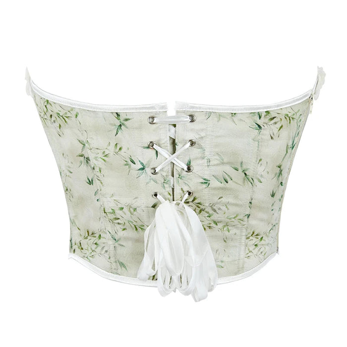 Floral Lace Trim Boned Corset Y2K Zipper Adjustable Flower Applique Full Breast Lifter Zip Up Cropped Top For Women