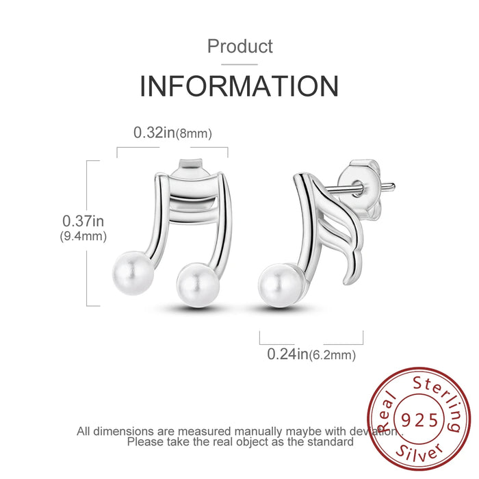 925 Sterling Silver Pearl Earrings With Musical Notes Fine Jewelry For Women