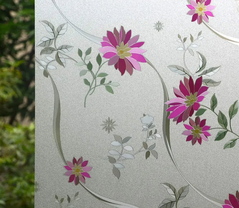 Privacy Window Film - Purple Chrysanthemum Pattern - Home & Office Glass Sticker