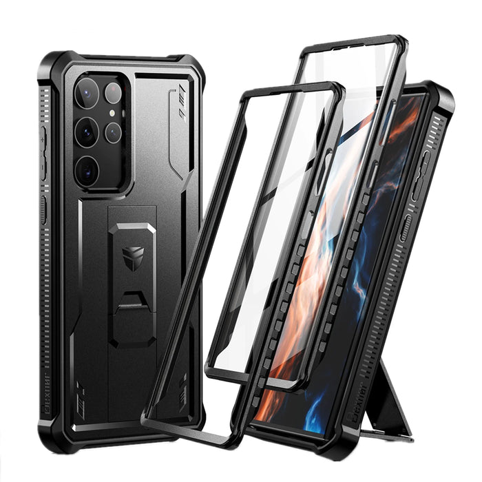 For Samsung Galaxy S23 5G Kickstand With Two Front Frames 360 Degree Full Body Bumper Military Grade Armor Shockproof Shell Case