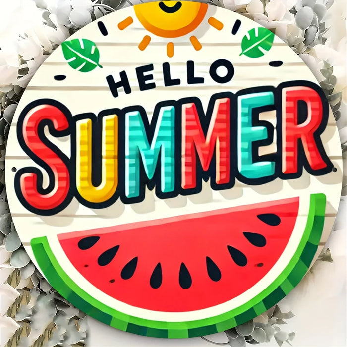 Summer Watermelon Round Metal Sign Versatile Decor For Home & Garden