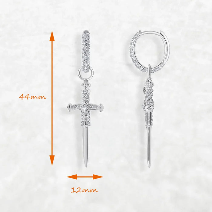 925 Sterling Silver Vintage Zircon Cross Hoop Earrings Men / Women