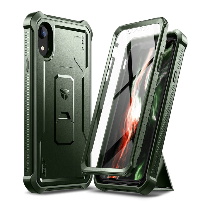 For Iphone Xr 6.1 Inch Full-Body Bumper Military Grade Armor Shockproof Case Kickstand With Built-In Screen Protector