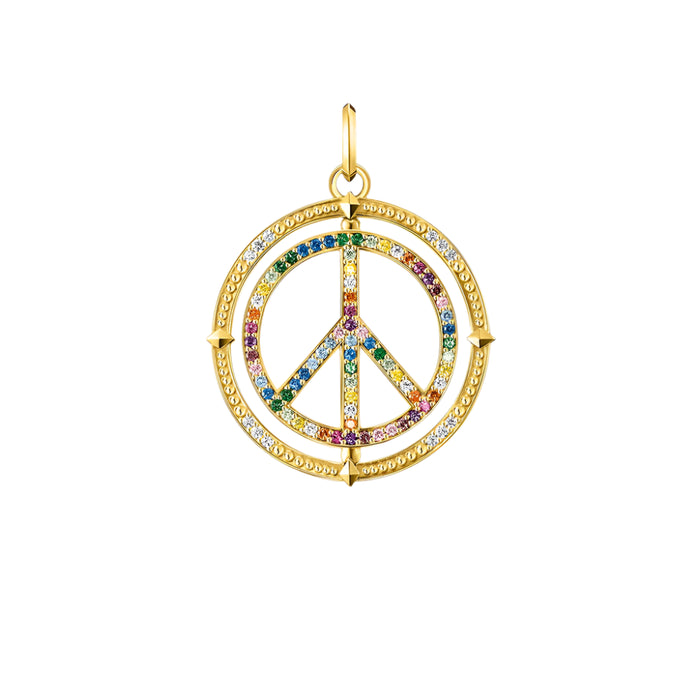 925 Sterling Silver Peace Sign Pendant With Coloured Stones Gold Plated