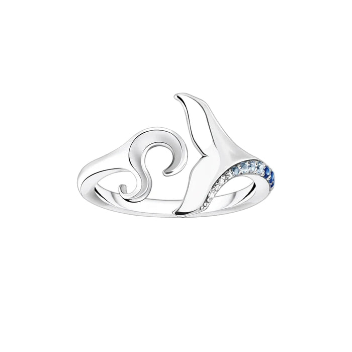 925 Sterling Silver Blue Stone Ring Tail Fin & Wave Fine Jewelry For Women