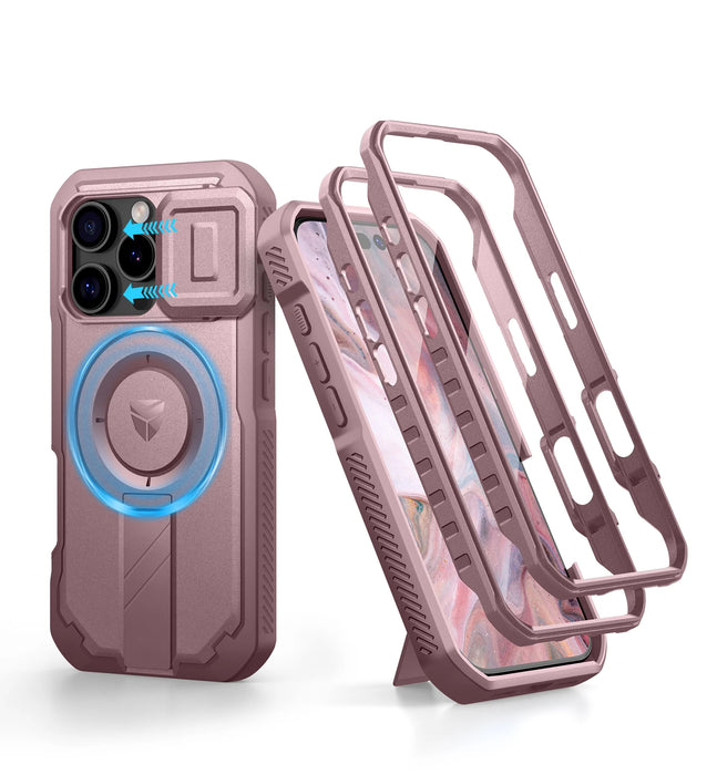 For Iphone 16 Pro Magsafe Rugged Armor Shockproof Case With Built-In Sliding Camera Case Built-In Screen Protector Holder