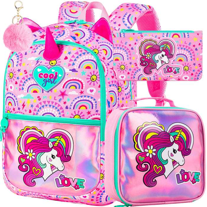 16.5 Inch Unicorn Backpack Set For Girls Waterproof Lightweight