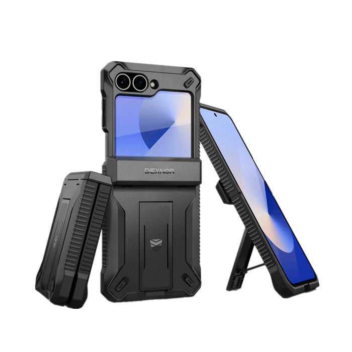 For Samsung Galaxy Z Flip 6 Hinge Protection Dual Layer Rugged Shockproof Full-Body Protective Case With Kickstand