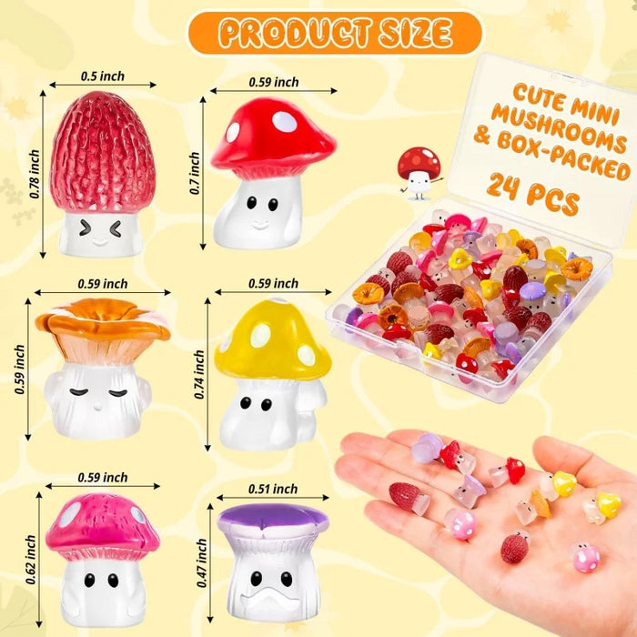 24Pc Luminous Mini Mushrooms For Fairy Garden Decor