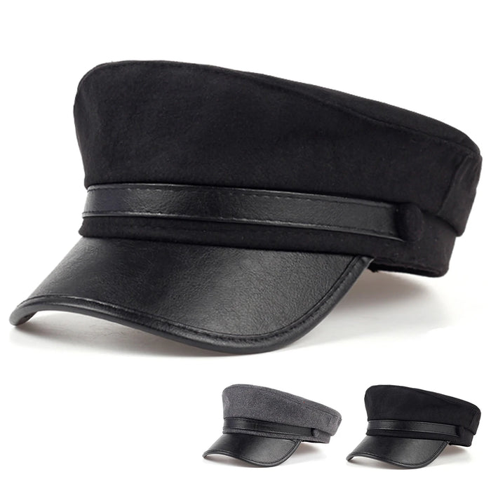 Stylish Unisex Leather Sailor Hat Navy Beret Cap For Spring & Autumn