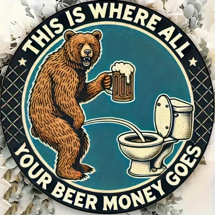 Vintage 8-Inch Round Wood Hanging Sign Beer Money Spent Here