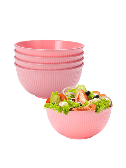 4 / 8 Piece Pink Vertical Grain Bowl Set Reusable & Drop Resistant For Camping
