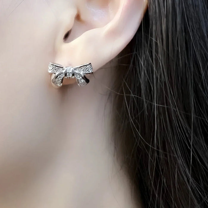 925 Sterling Silver Bow Knot Stud Earrings For Women