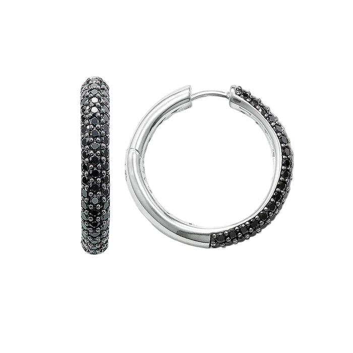 925 Sterling Silver Vintage Black Pave Hinged Hoop Earrings