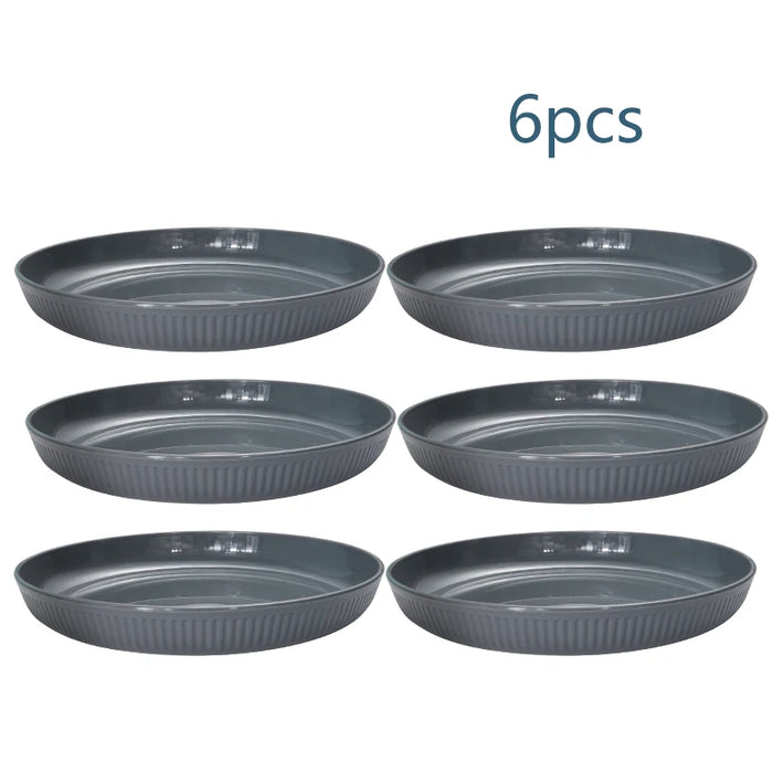 Reusable Grey Plastic Striped Plates Set Of 6 Perfect For Camping And Desserts