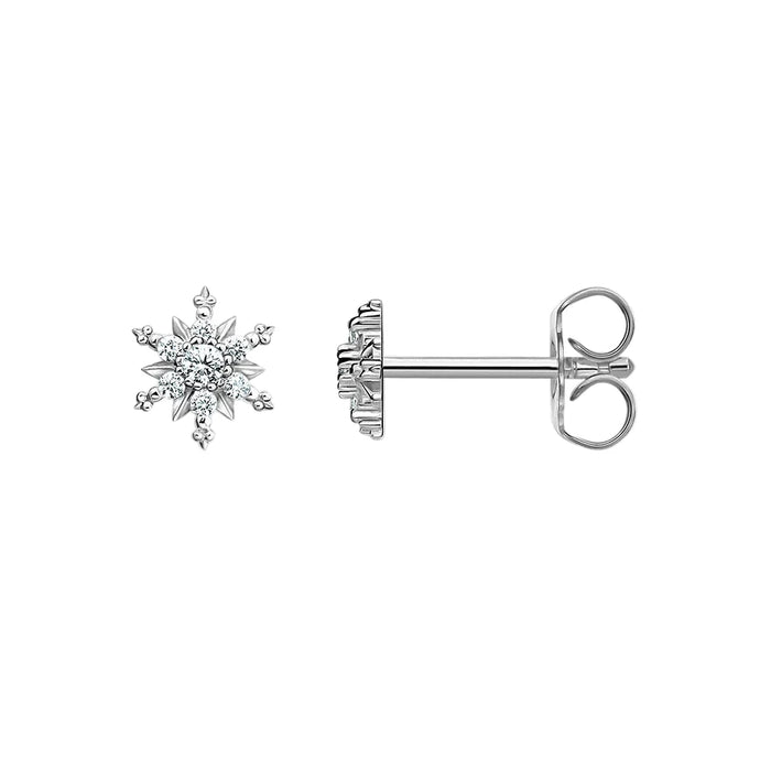 925 Sterling Silver Snowflake Studs Fine With White Stones
