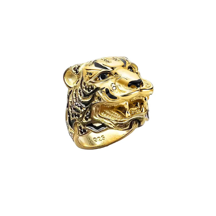 925 Sterling Silver Golden Tiger Rebel Ring Fine Jewelry For Women & Men Personal Lucky Collection