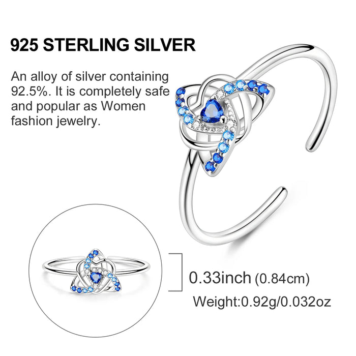 925 Sterling Silver Blue Heart Celtic Knot Ring Sparkling Wedding Band For Women Anniversary Gift
