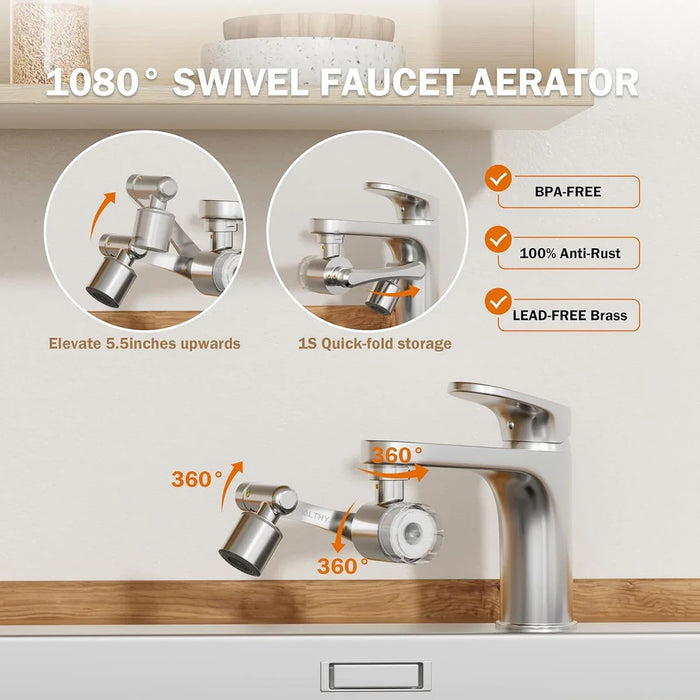 1080 Degree Rotating Faucet Extender With Water Filter & 2 Spray Modes
