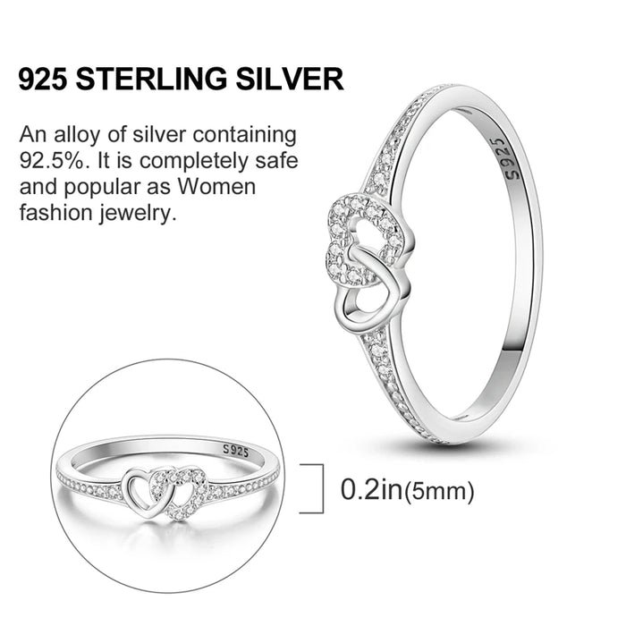925 Sterling Silver Heart Rings White Zirconium Minimalist Design Luxury For Women Wedding Gift