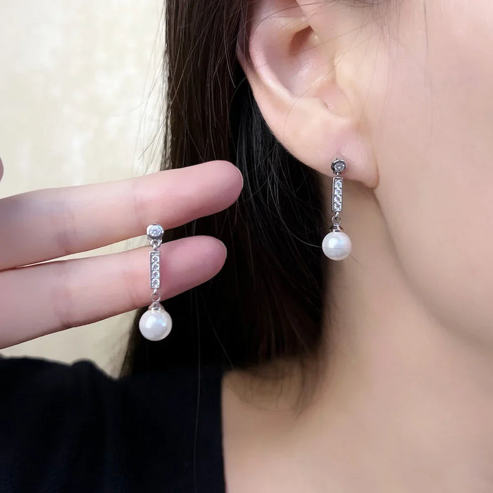925 Sterling Silver Shimmering Cultured Pearl Earrings Women