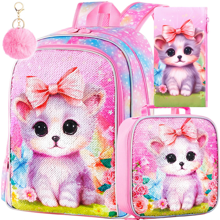 3 Piece Girls Backpack Set 16 Inch Bookbag Lunch Box Unicorn Dinosaur Prints