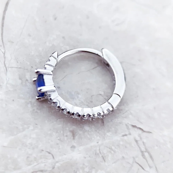 925 Sterling Silver Blue Stone Timeless Creole Hoop Earrings Europe Glam Fine Jewelry For Women