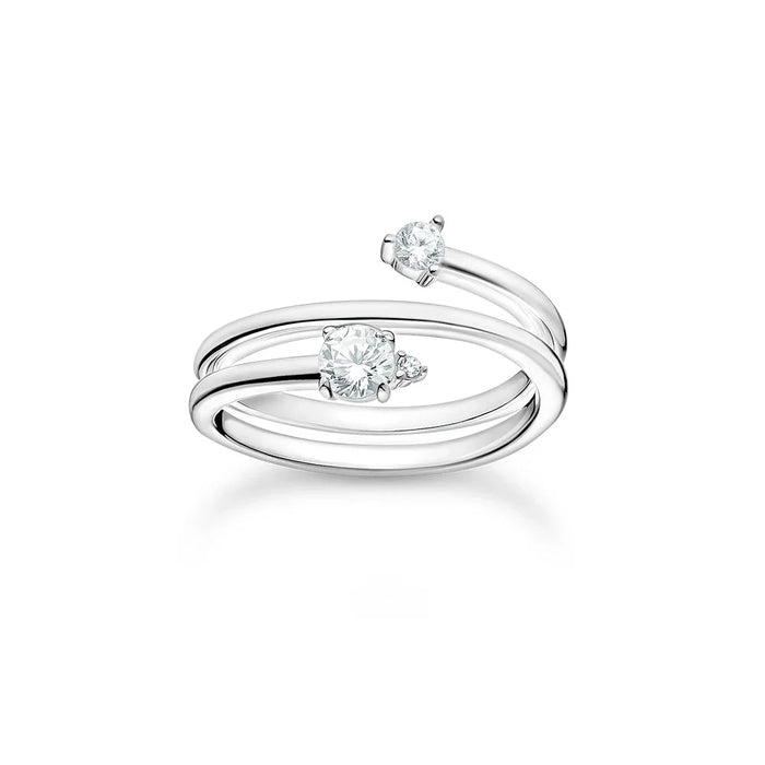 925 Sterling Silver Europe Open Ring With White Stones Women
