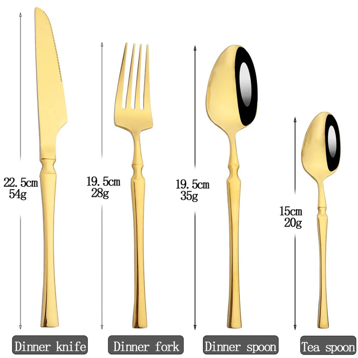16 Piece Gold Stainless Steel Cutlery Set For Western Dining