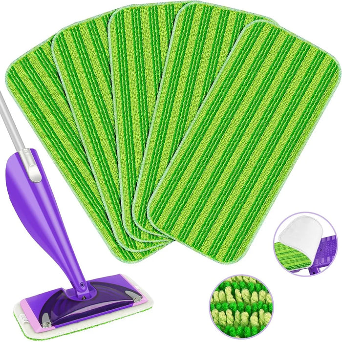 5 Pieces Reusable Mop Pads Compatible With Swiffer Wetjet Mops Wet Dry Head For Swiffer Wet Jet Mop Hardwood Floor Cleaning Green