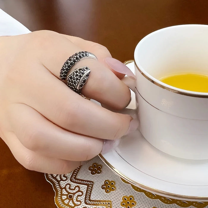 925 Sterling Silver Stylish Open End Black Snake Ring For Women